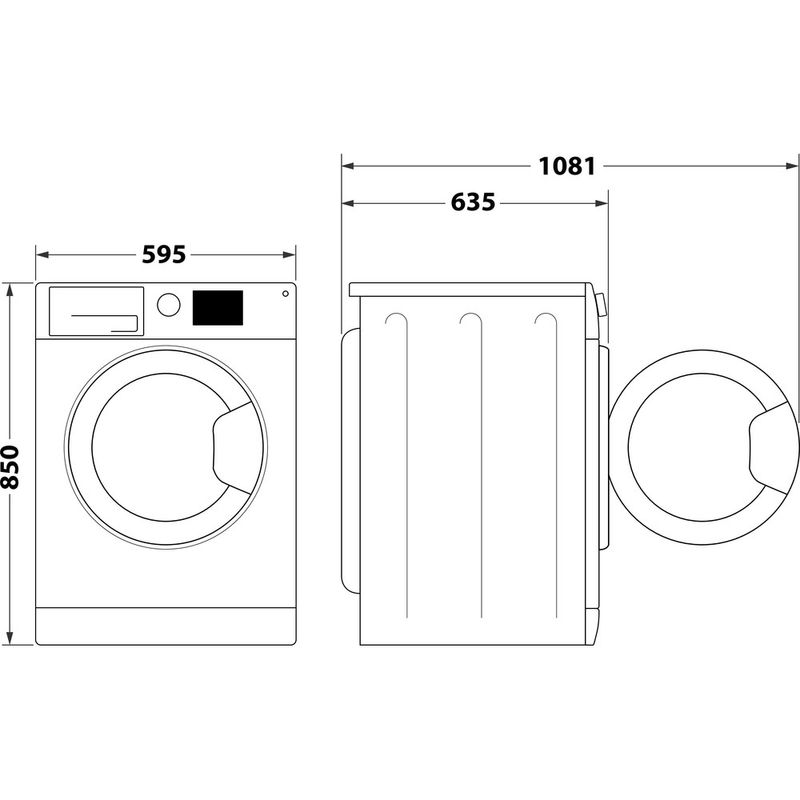 Whirlpool Wasdroger Vrijstaand FFWDD 1076258 SV EE Wit Voorlader Technical drawing