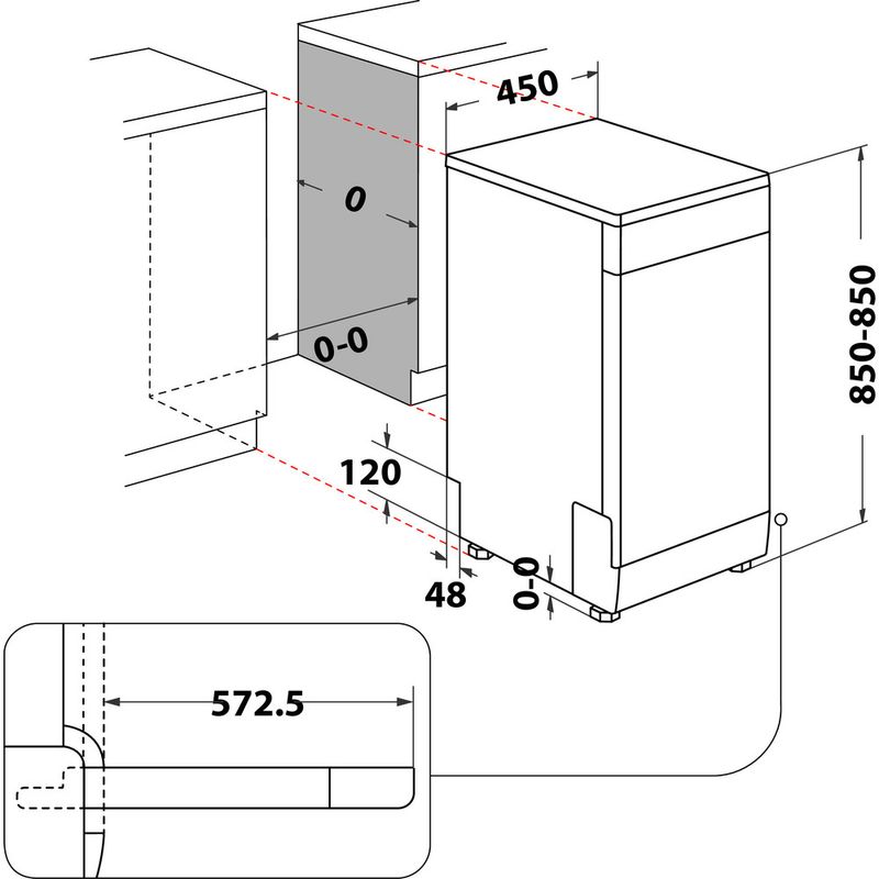 Whirlpool Vaatwasser Vrijstaand WH6FB10BS7A0X Vrijstaand B Technical drawing