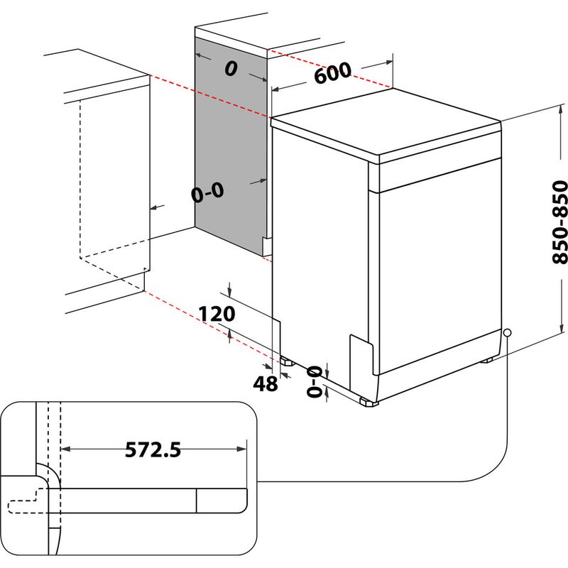 Whirlpool Vaatwasser Vrijstaand WH7FA14BN7A0X Vrijstaand A Technical drawing